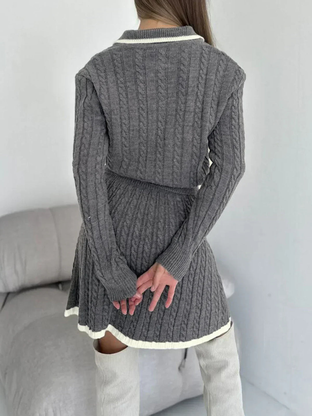 Cable Knit Blazer and Skirt Set