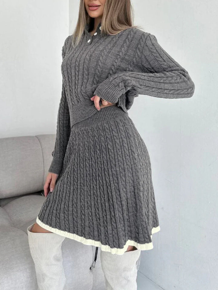 Rever and Cable Knit Skirt Set