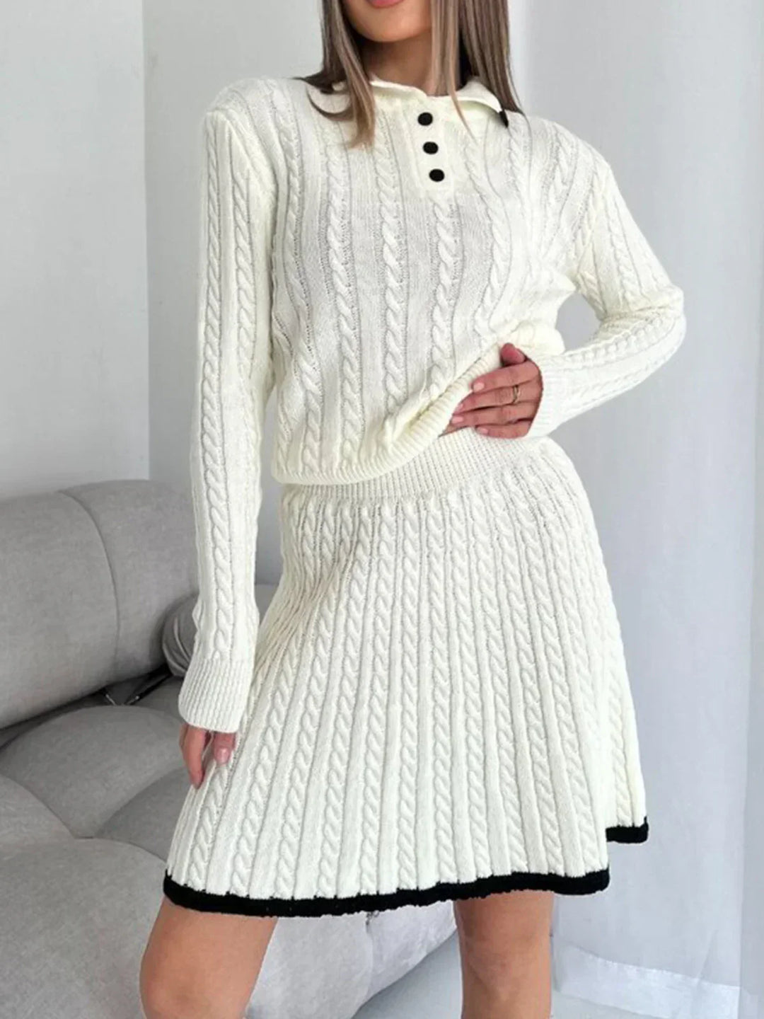 Rever and Cable Knit Skirt Set