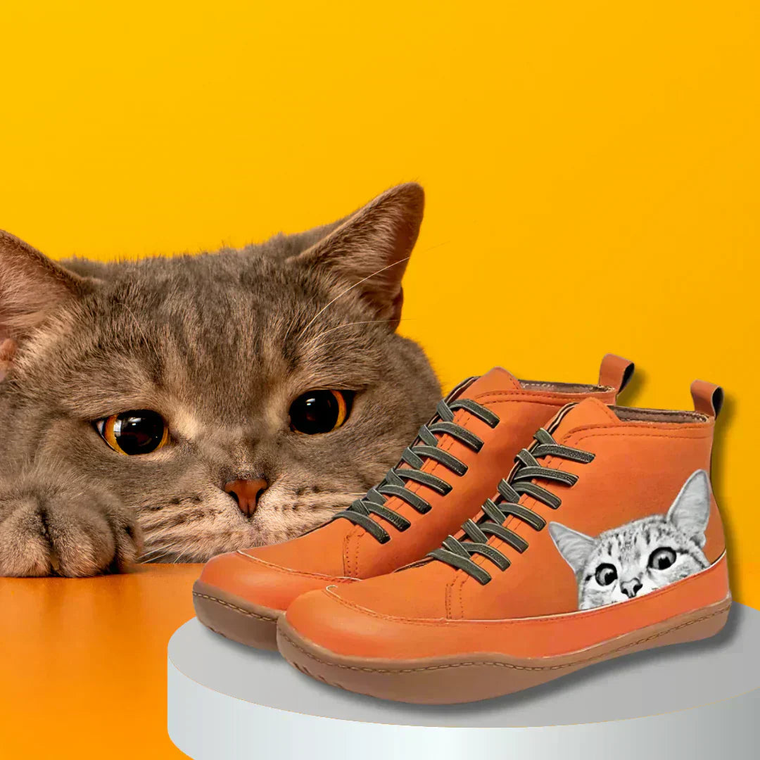 Savrani | Leather Boots With Cat Print