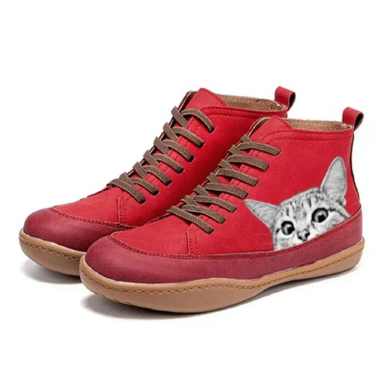 Savrani | Leather Boots With Cat Print