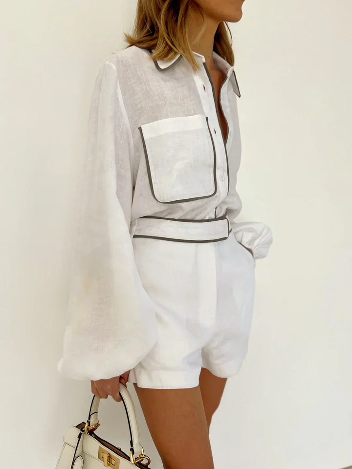 Shorts and Linen Set with Contrasting Details