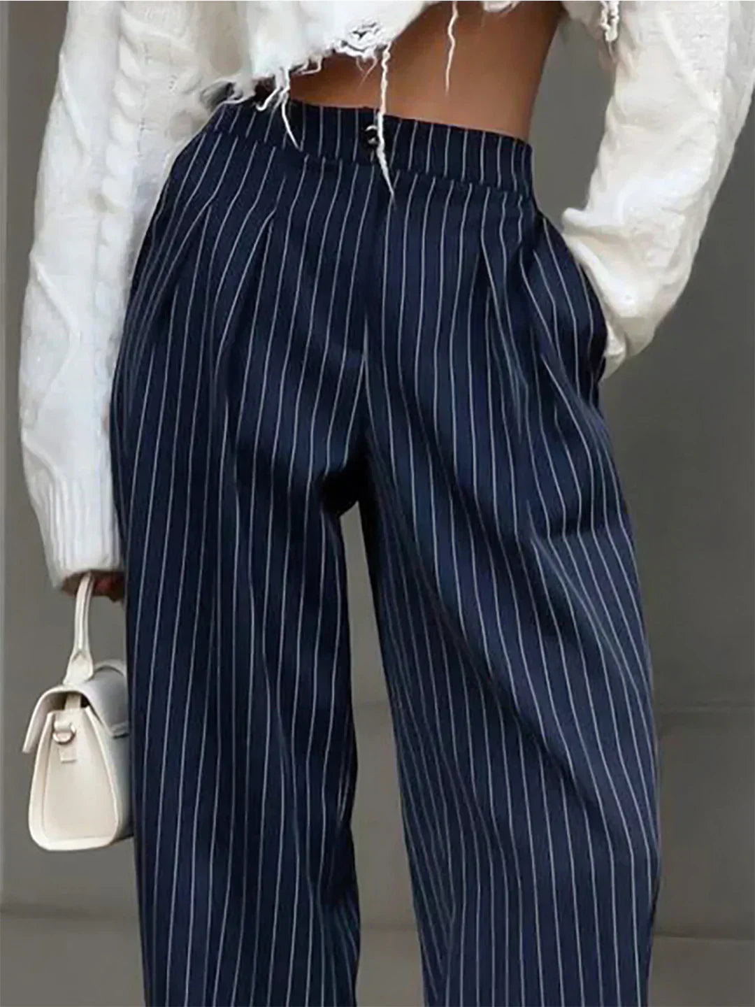 Wide-Leg Pleated Office Trousers with Stripes