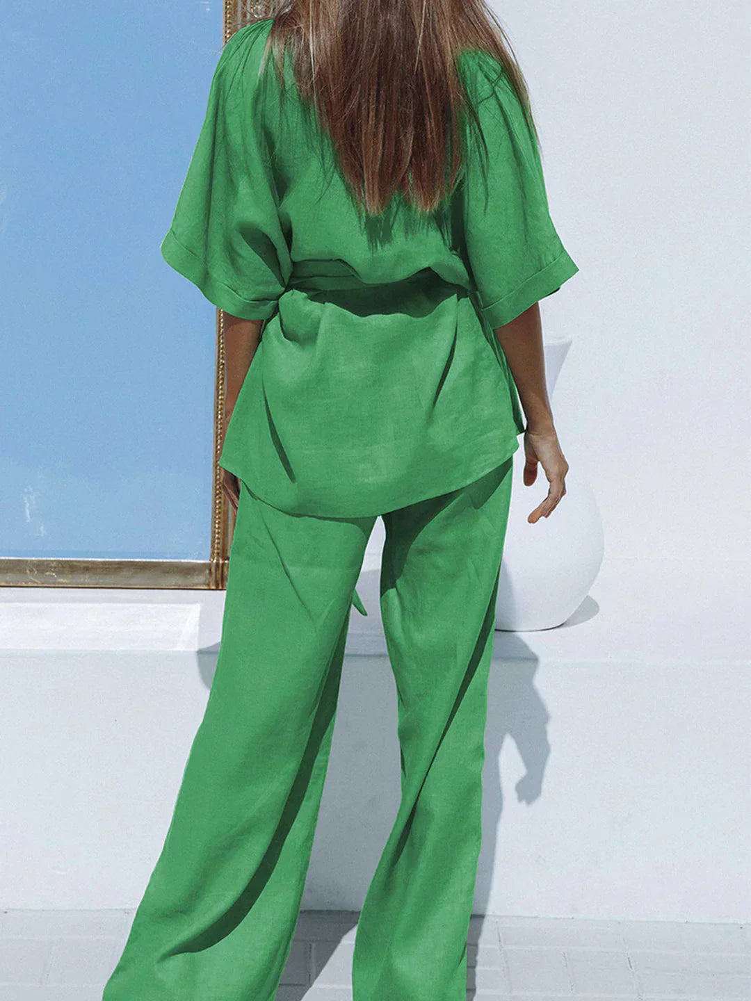 Oversized Design Pants Set with Waist Tie