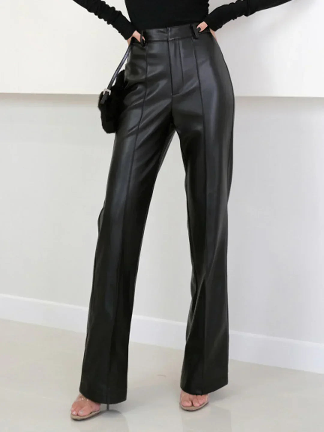 High-Waisted Eco-Leather Elegant Pants