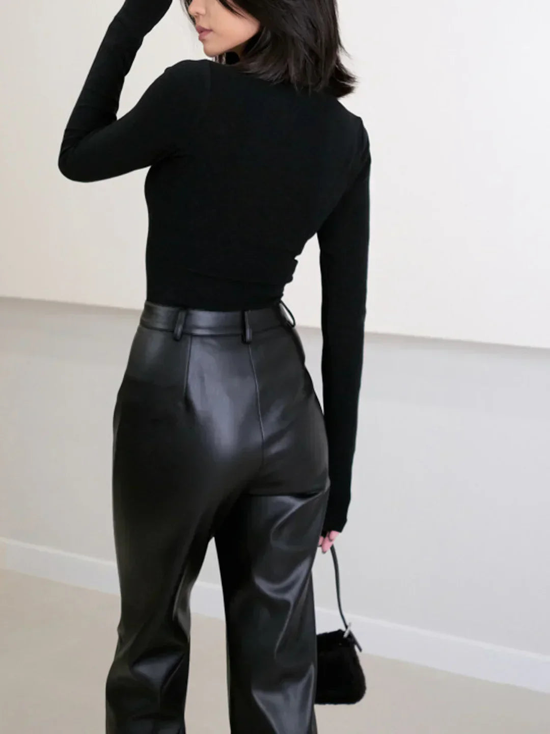 High-Waisted Eco-Leather Elegant Pants