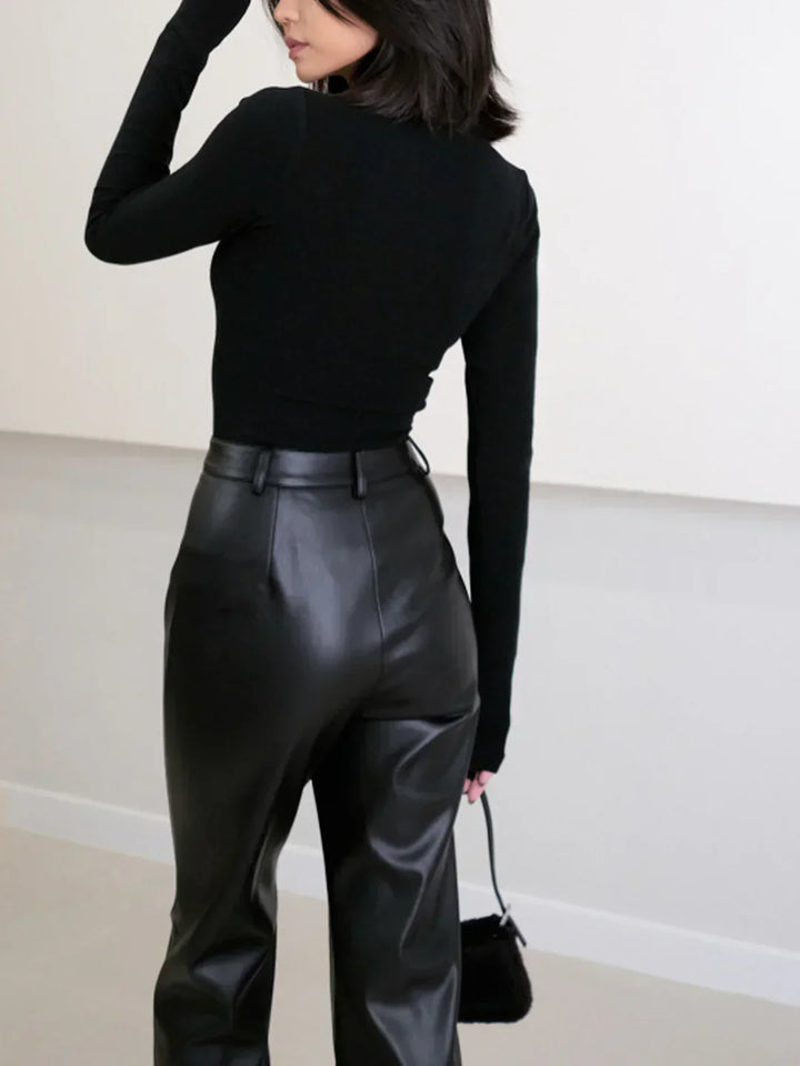 High-Waisted Eco-Leather Elegant Pants