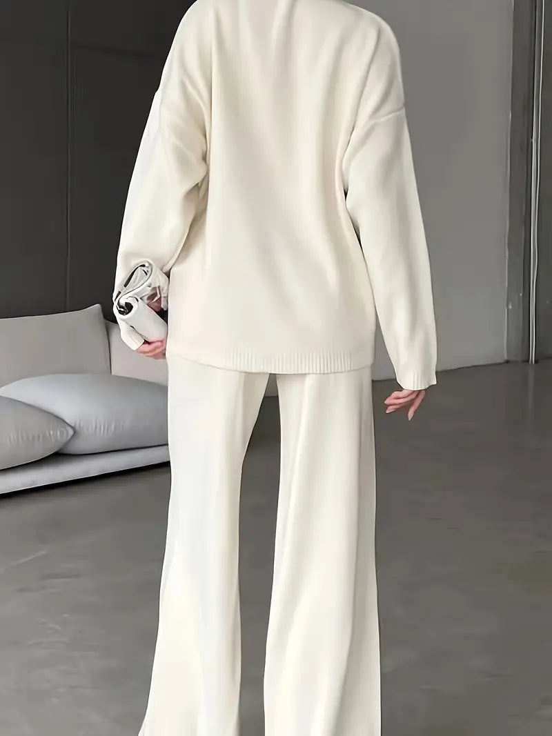 Solid Color High Neck Knit Set