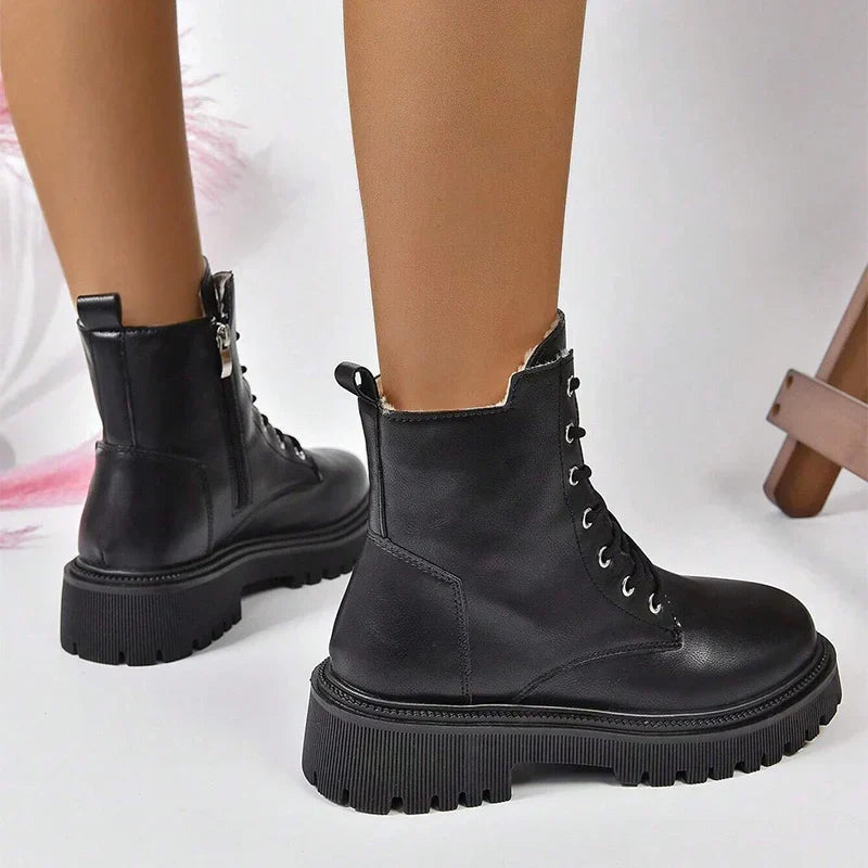 ChicPlush™ Botine Femei din Pluș cu Șireturi
