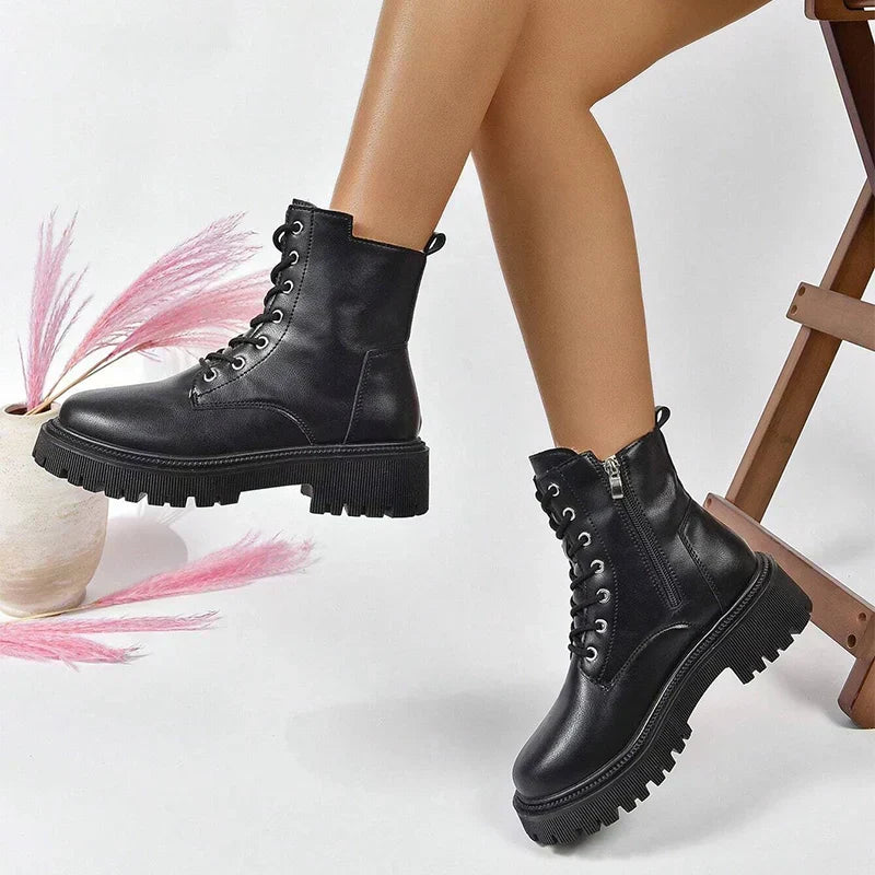 ChicPlush™ Botine Femei din Pluș cu Șireturi