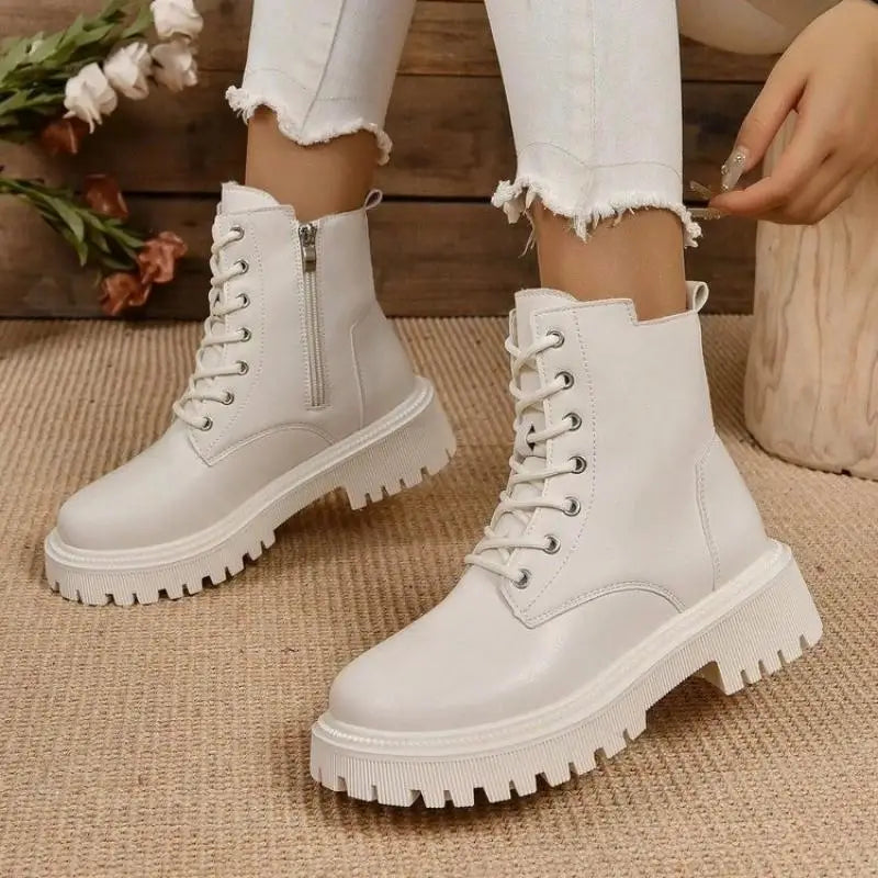 ChicPlush™ Botine Femei din Pluș cu Șireturi