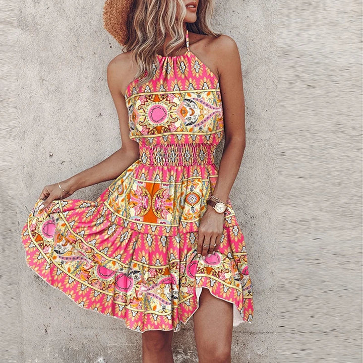 KORA – COLORED MIDI BOHEMIAN DRESS WITH V-NECK