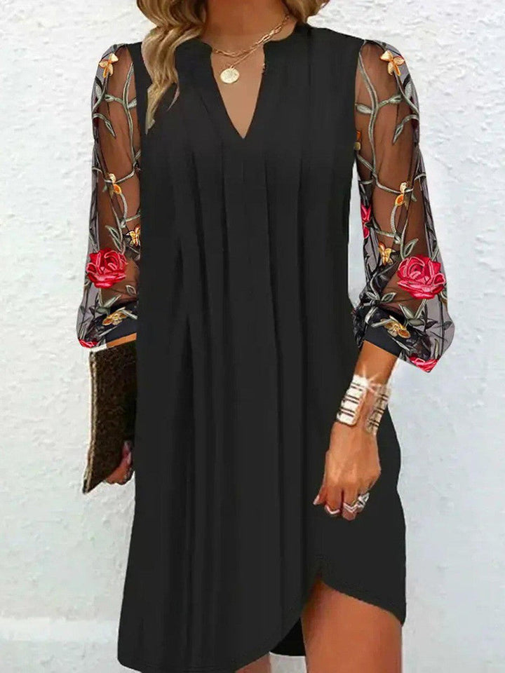Daria | Elegant Mini Dress with V-Neck and Sheer Sleeves