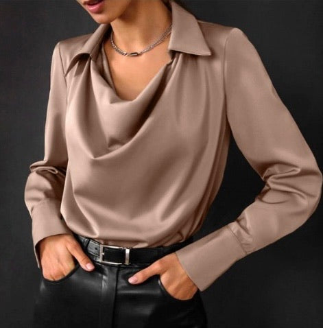 Long Sleeve Blouse with V-Shaped Cutout