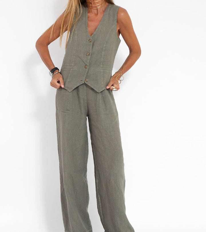 Jessica - Buttoned Vest and Wide Pants Set