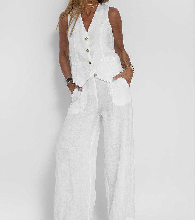 Jessica - Buttoned Vest and Wide Pants Set