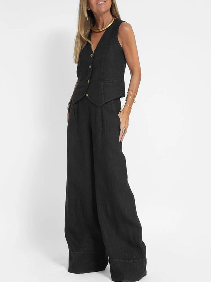 Jessica - Buttoned Vest and Wide Pants Set