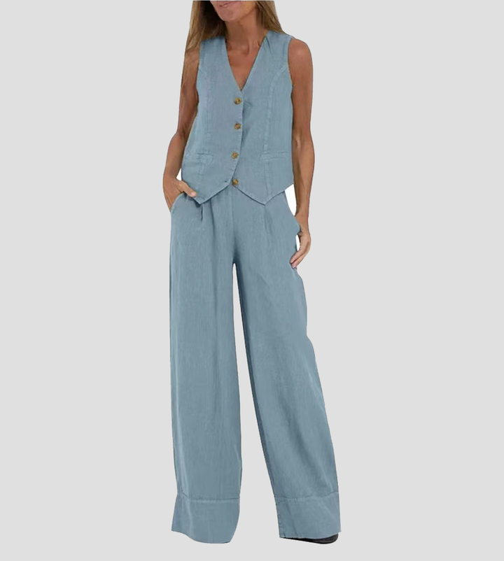 Jessica - Buttoned Vest and Wide Pants Set