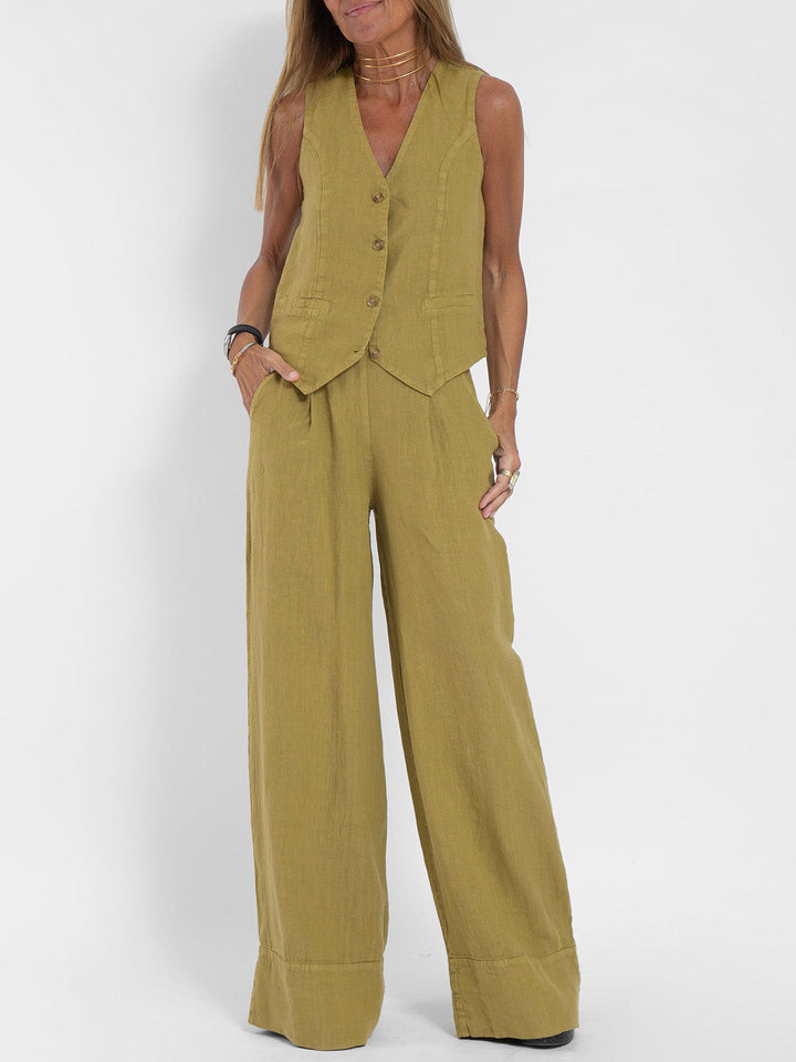 Jessica - Buttoned Vest and Wide Pants Set