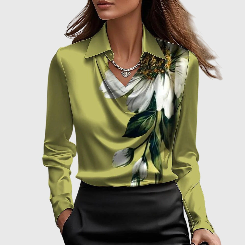 TERESA | Blouse with Luxurious Shine and Pleated Neckline