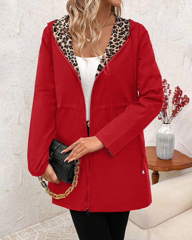 Joan | Reversible Hooded Coat with Leopard Print