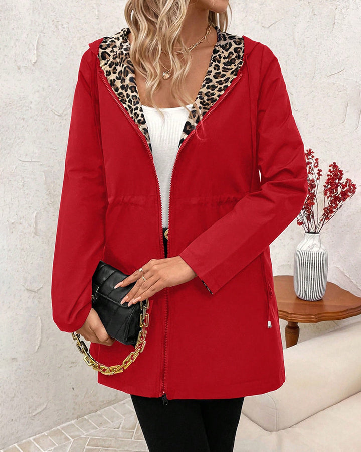 Joan | Reversible Hooded Coat with Leopard Print