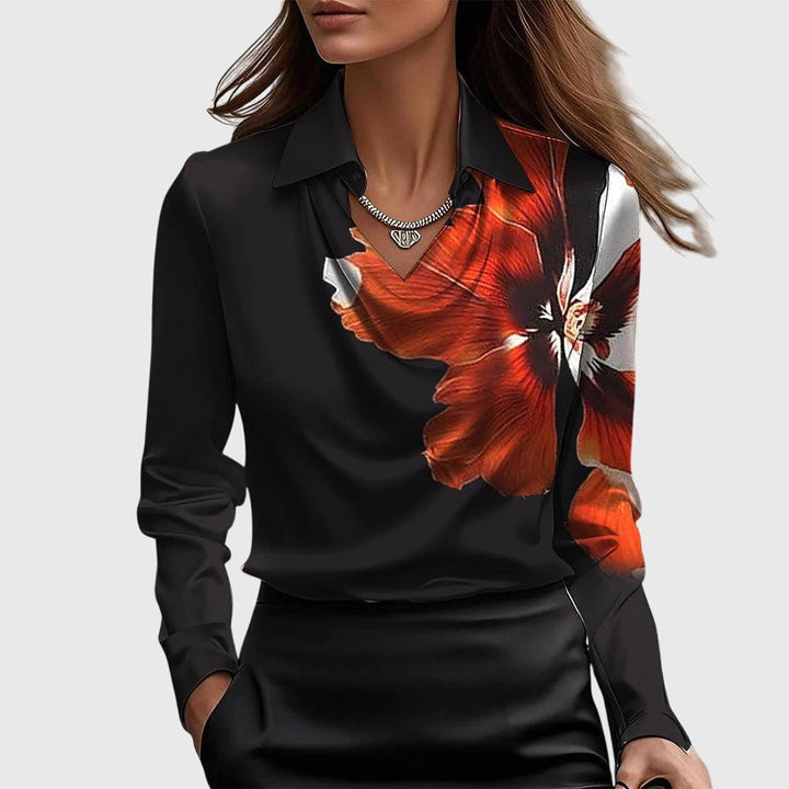 TERESA | Blouse with Luxurious Shine and Pleated Neckline