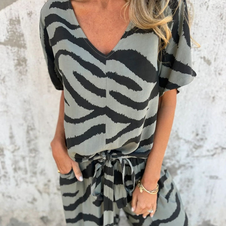 Evelina | Blouse and Pants with Zebra Print